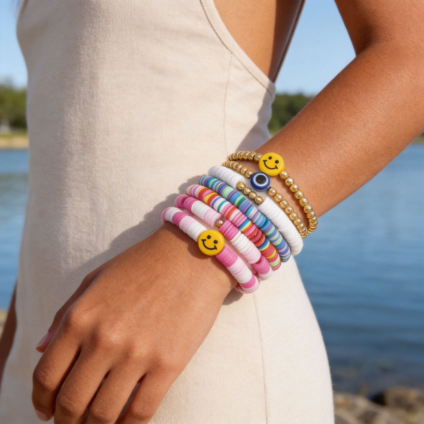 Rainbow Letter Heart Pearl Bracelet