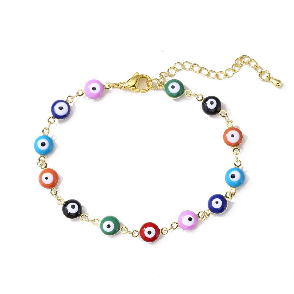 Collana pendente a occhio di Allah geometrico minimalista in rame placcato oro e finitura smaltata da donna