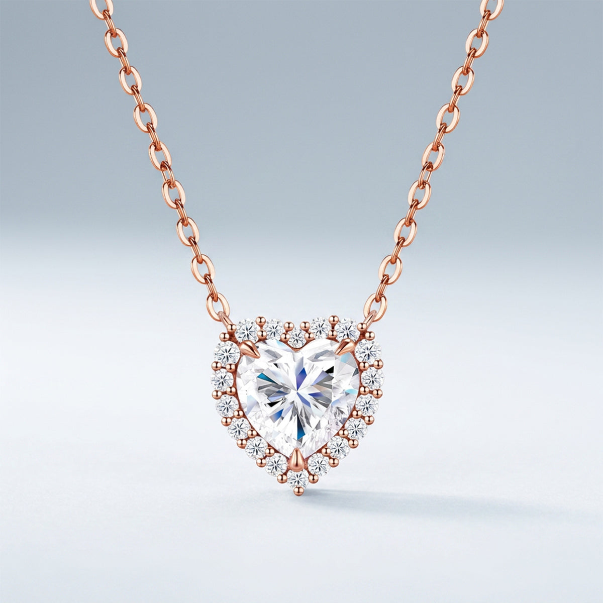 Sweet 925 Sterling Silver Heart Moissanite Tennis Necklace with Adjustable Chain for Women