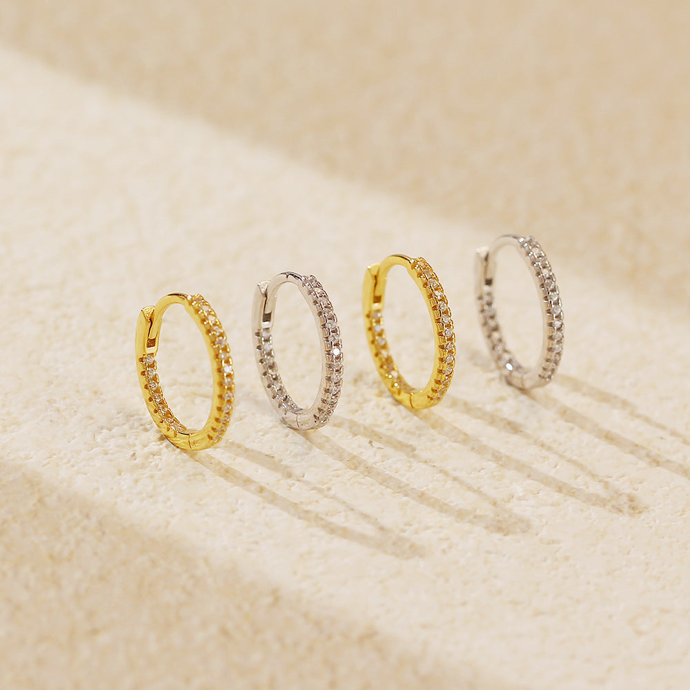 Eleganti orecchini a cerchio in argento sterling 925, placcati, con zirconi cubici rotondi geometrici e pavé