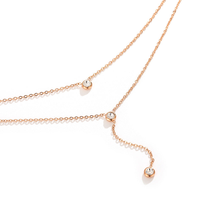 Minimalist Geometric Titanium Steel Double Layer Necklace with Rose Gold Plating and Delicate Pendant