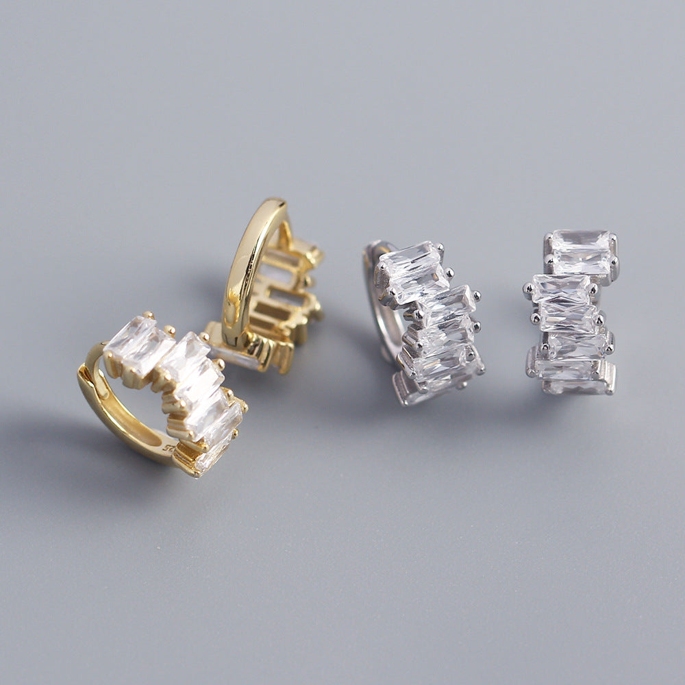 Orecchini rettangolari geometrici eleganti in argento sterling 925 con intarsio di zirconi cubici