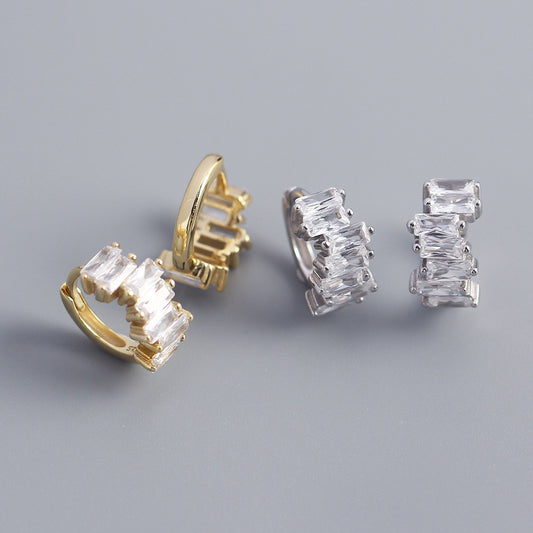 Elegantes pendientes de plata de ley 925 con incrustaciones geométricas rectangulares de circonita cúbica