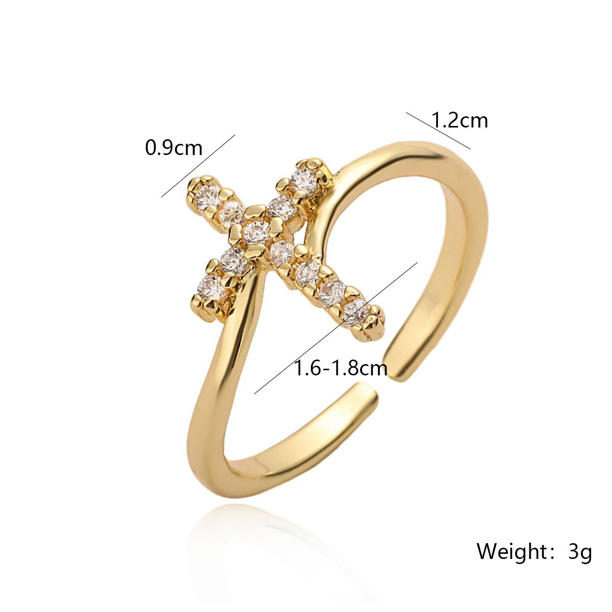 Minimalist Geometric Cross-Shaped Copper Ring with Gold Plating and Zircon Inlay for Women