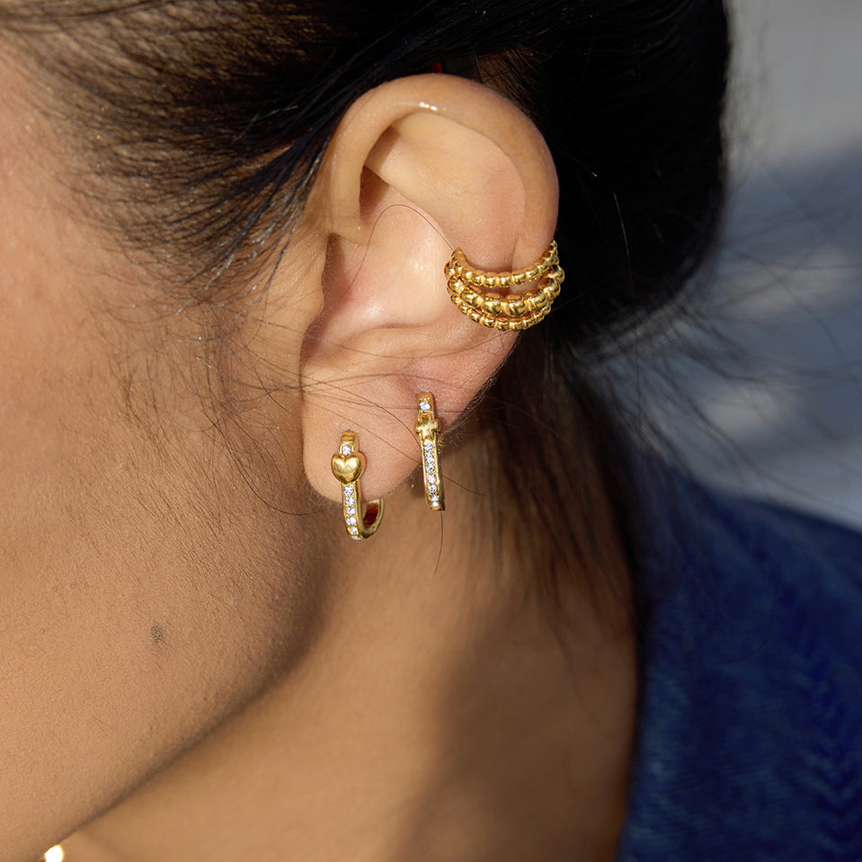 Elegant Geometric Stainless Steel Rhinestone Hoop Earrings Gold Plated