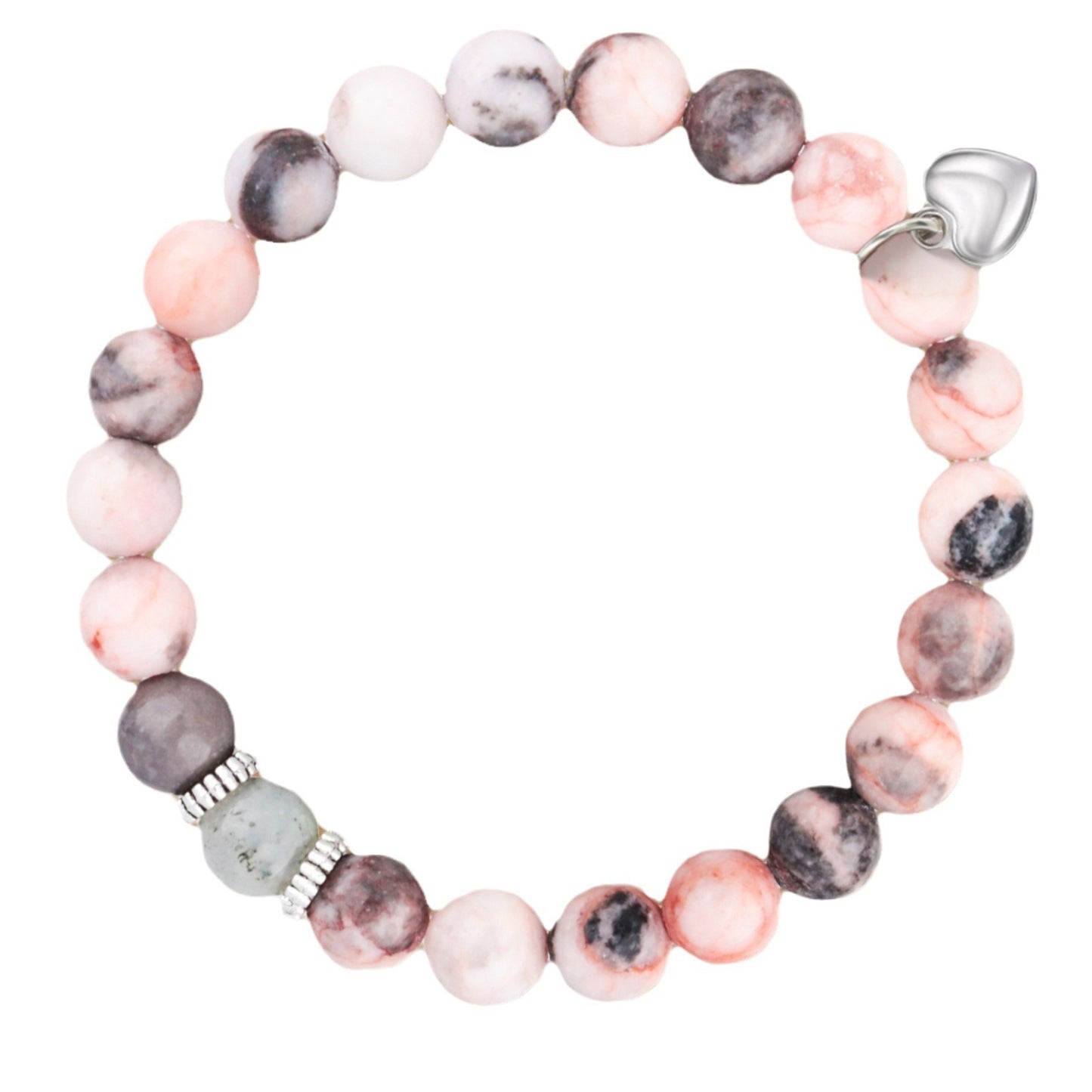 Minimalist Heart Pendant Zebra Agate and Moonstone Elastic Bracelet for Women