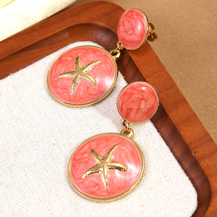 Luxury Casual Drip Oil Starfish Stainless Steel Earrings for Women