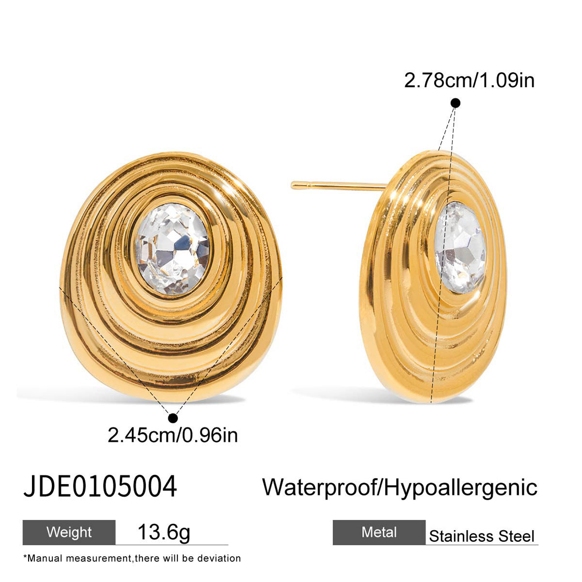 Pendientes de botón geométricos de acero inoxidable con incrustaciones de circonitas chapados para mujer, joyería de moda de lujo hipoalergénica