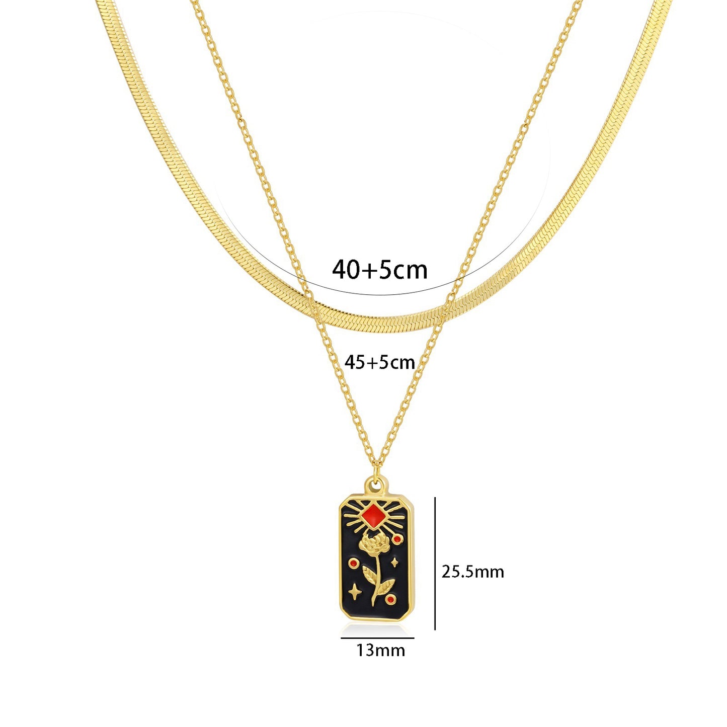 Collana Pendente Tarocchi Vintage a Doppio Strato in Acciaio Inossidabile con Design Divinità Solare Floreale a Ottagramma Sole e Luna su Catena Serpentina