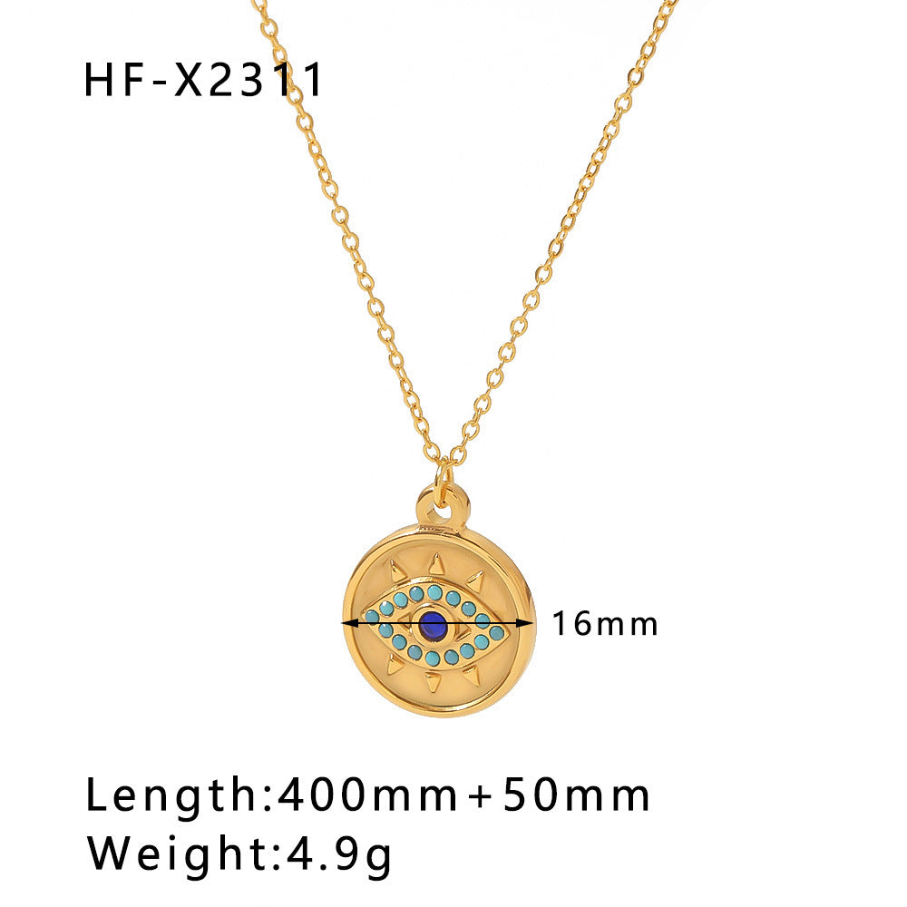 Minimalist Stainless Steel Snake-Eye Bamboo-Shaped Pendant Necklace for Women with 18K Gold Plating and Zircon Inlay