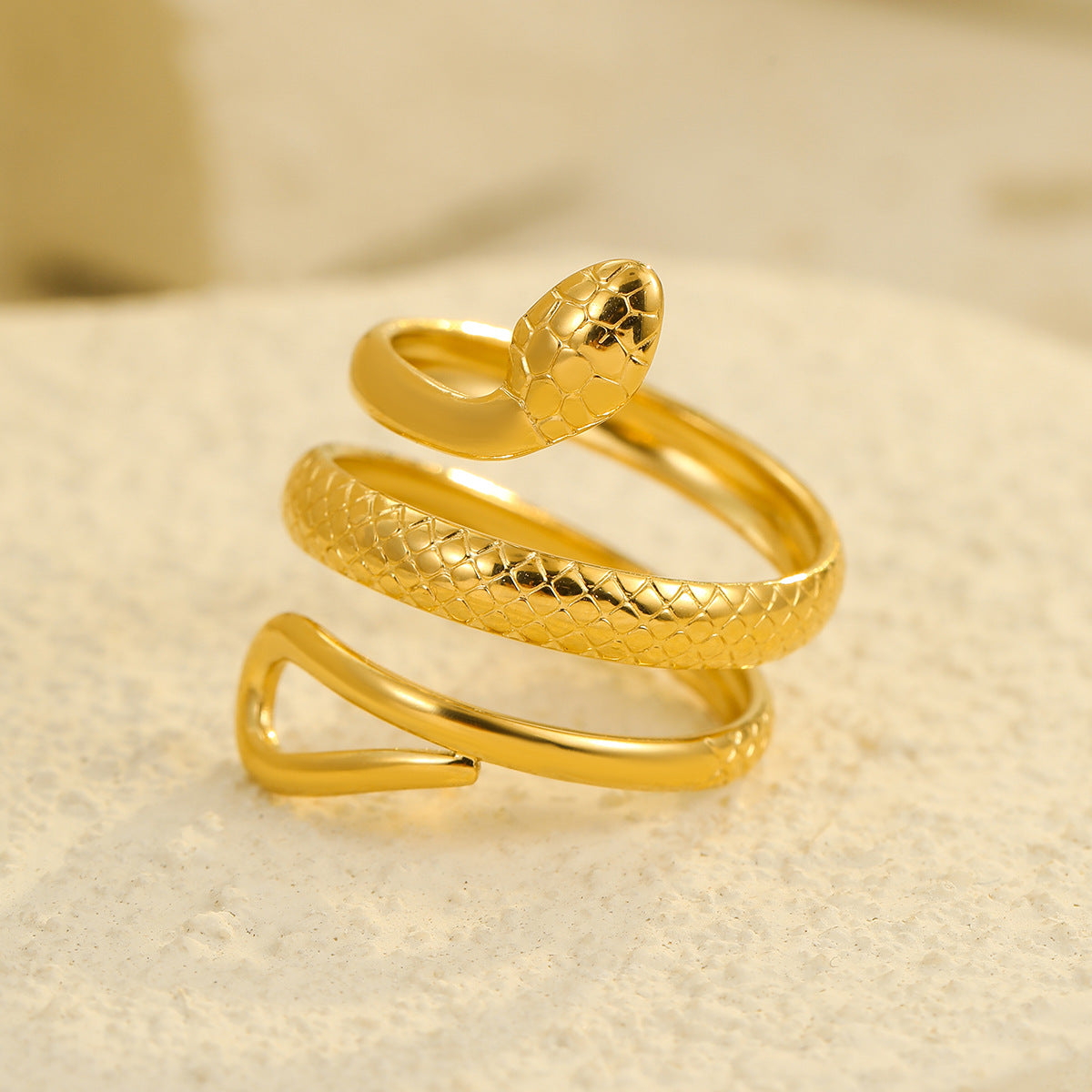 Minimalist Snake-Shaped Stainless Steel Ring with 18K Gold Plating for Women