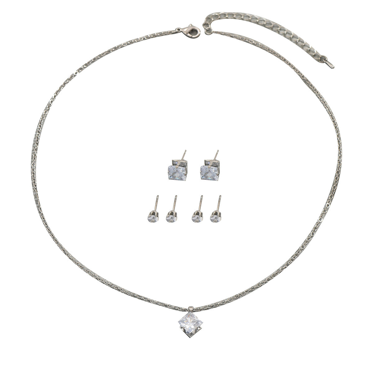 Conjunto de collar y pendientes con incrustaciones de circonita geométrica para mujer, joyería de moda de aleación