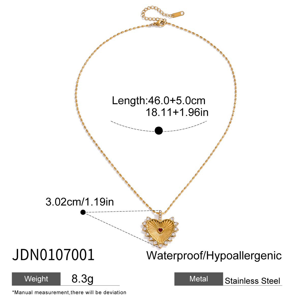 Collana pendente minimalista a forma di cuore in acciaio al titanio con finitura placcata da donna