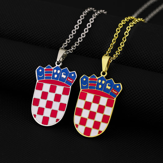 Collana con ciondolo a distintivo geometrico croato in acciaio inossidabile con ciondolo in acciaio al titanio e finitura galvanizzata per uomo e donna