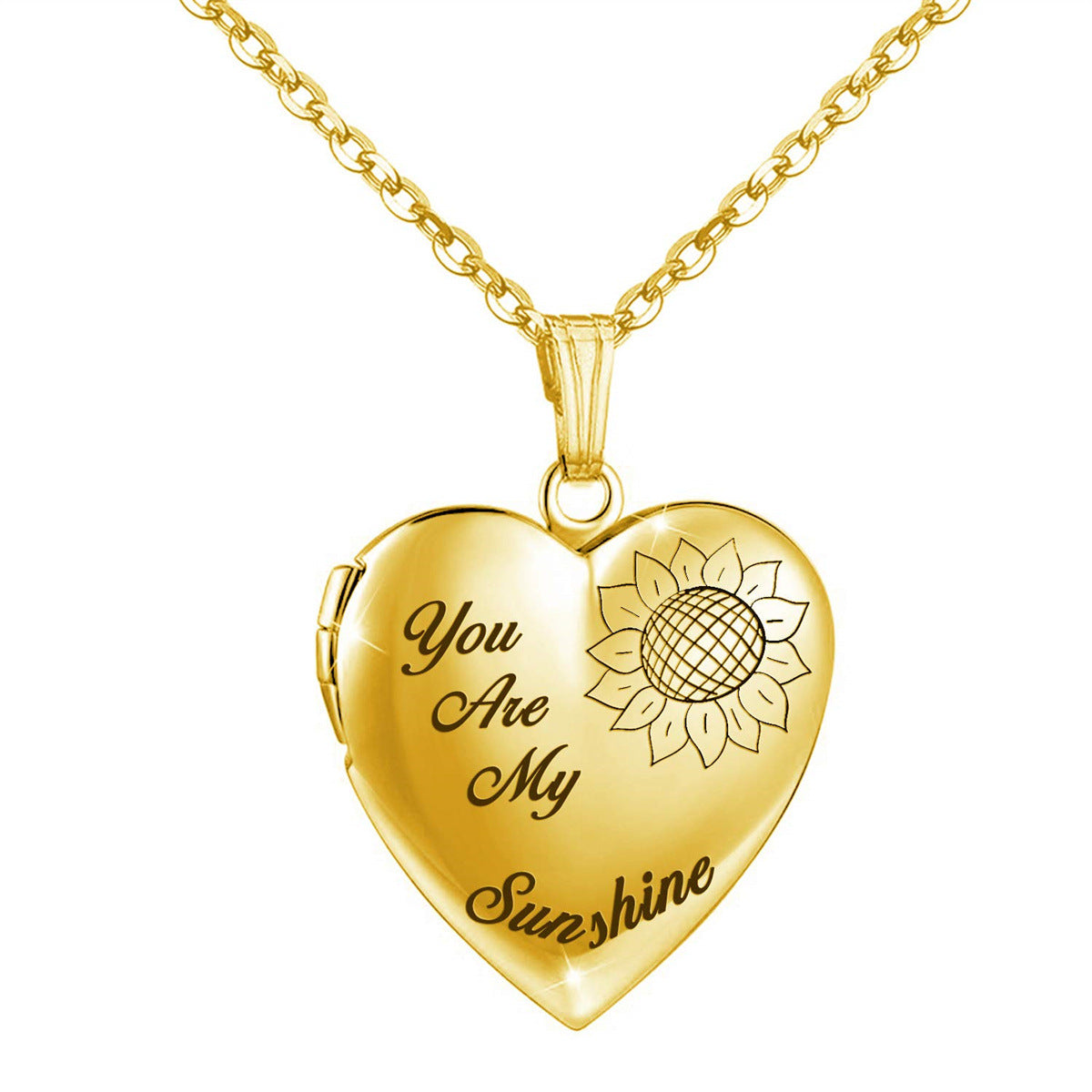 Natural Style Heart-Shaped Pendant Necklace with Sunflower and Solar Pattern, Polished Stainless Steel and Titanium Steel, Fresh and Sweet Women's Jewelry