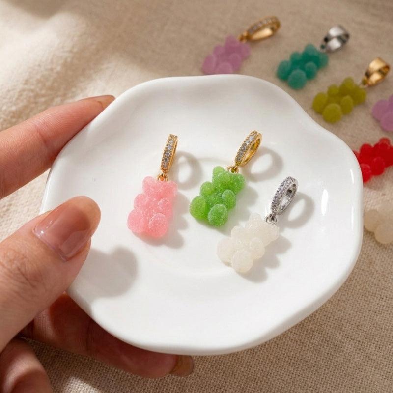Colorful Resin Bear Charm Bar with Plated Finish for DIY Jewelry Making