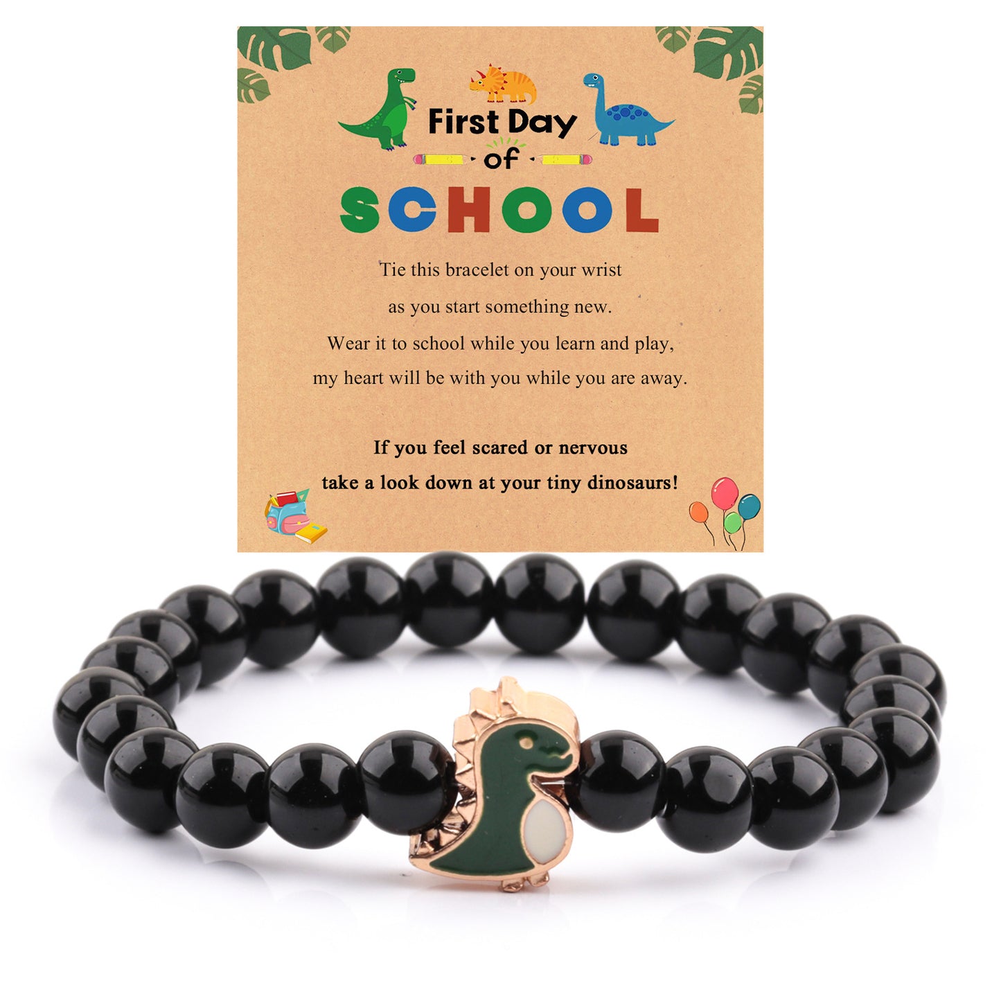 Minimalist Hand-woven Stainless Steel Bracelet with Green Aventurine Obsidian Green Tiger Eye Dinosaur Charm Unisex