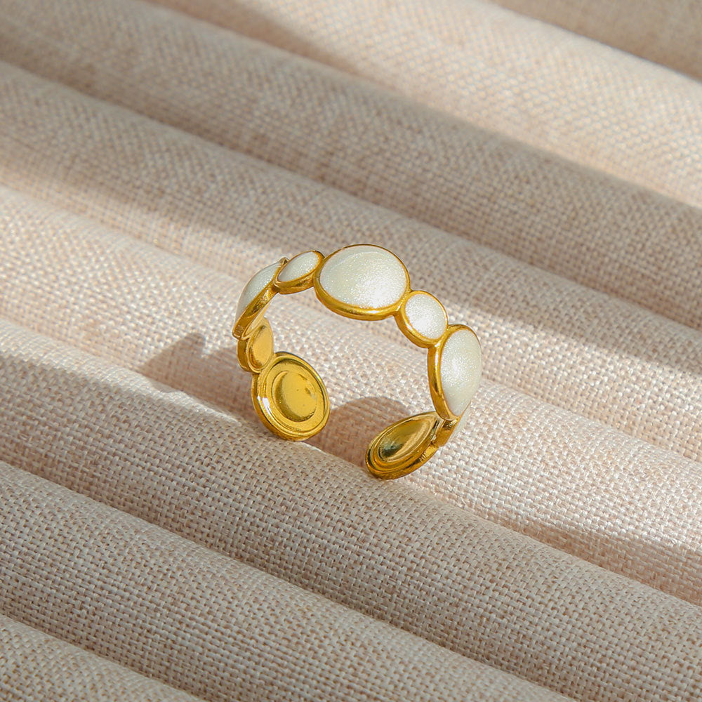 Anello Aperto Regolabile da Donna in Acciaio Inossidabile Stile INS Vintage, Geometrico e a Cuore, con Intarsio in Pietra Naturale, Elegante e Minimalista