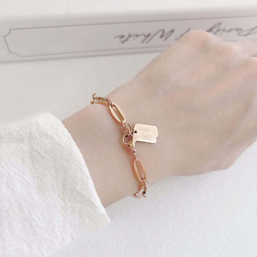Minimalist Titanium Steel Geometric Square Pendant Good Luck Bracelet with Plated Finish
