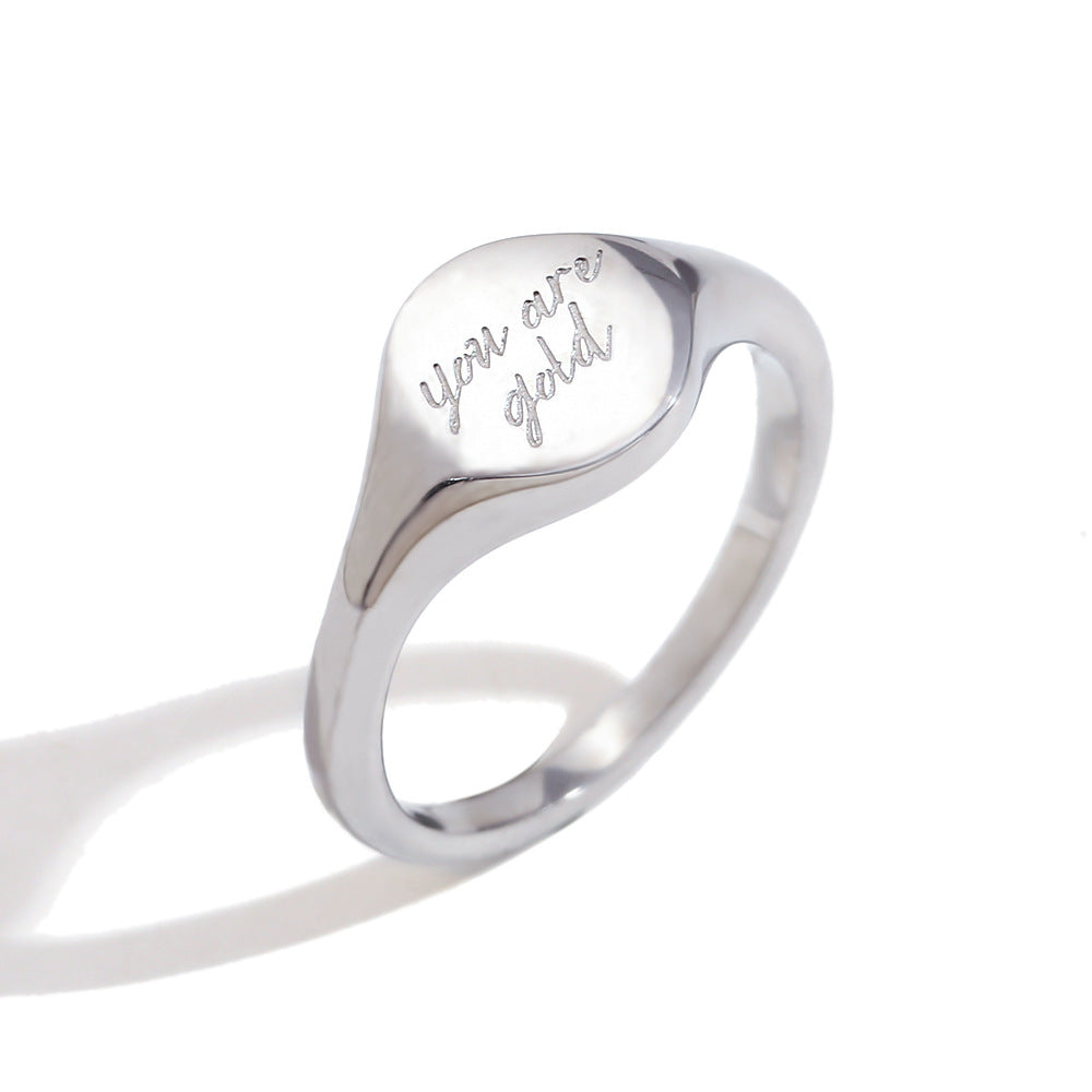 Minimalist Fashion Stainless Steel Plated 18K Gold Letter Ring for Women