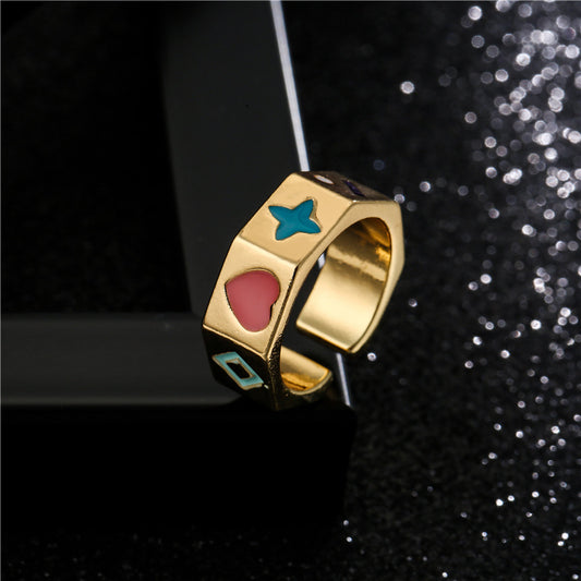 Geometric Drip Oil Gold Plated Brass Ring for Women