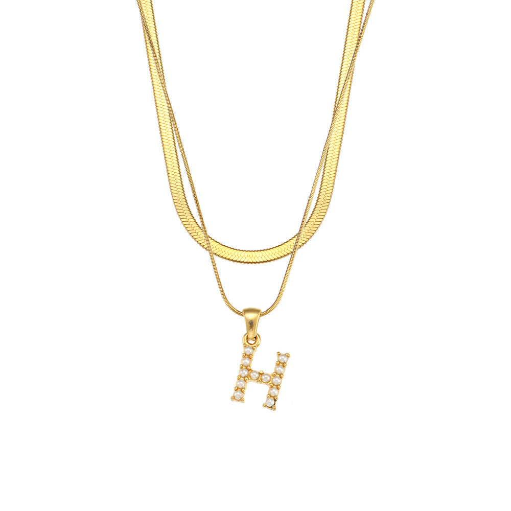 Collana con Pendente a Lettera alla Moda in Acciaio Inossidabile con Finitura Placcata e Catena Serpentina da Donna