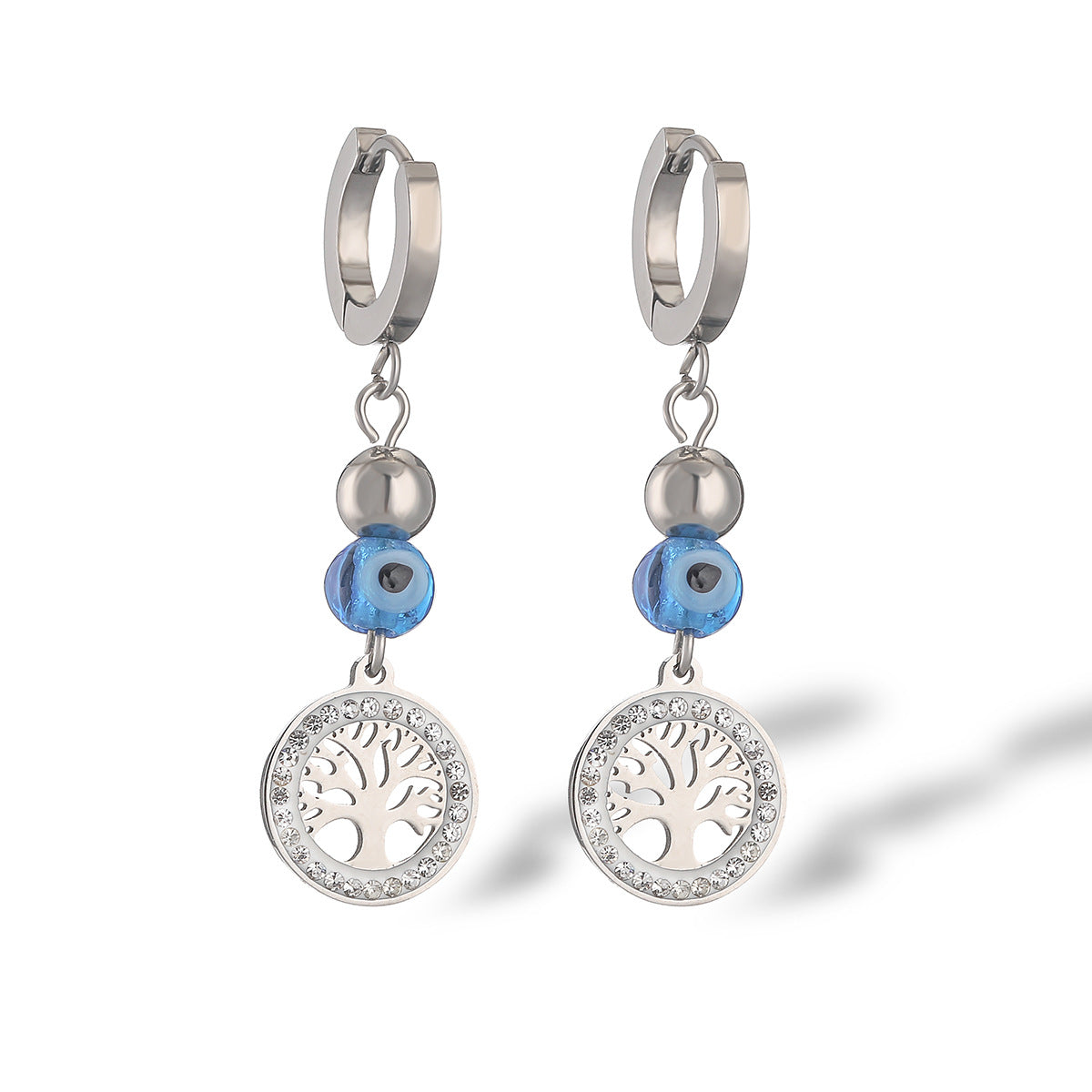 Orecchini da donna minimalisti geometrici in acciaio al titanio placcato oro con zirconi a forma di albero