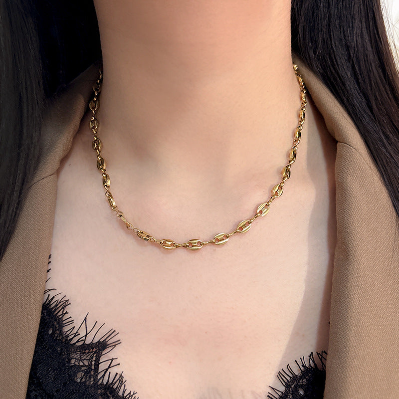 Sporty Casual Gold Plated Titanium Steel Necklace for Unisex