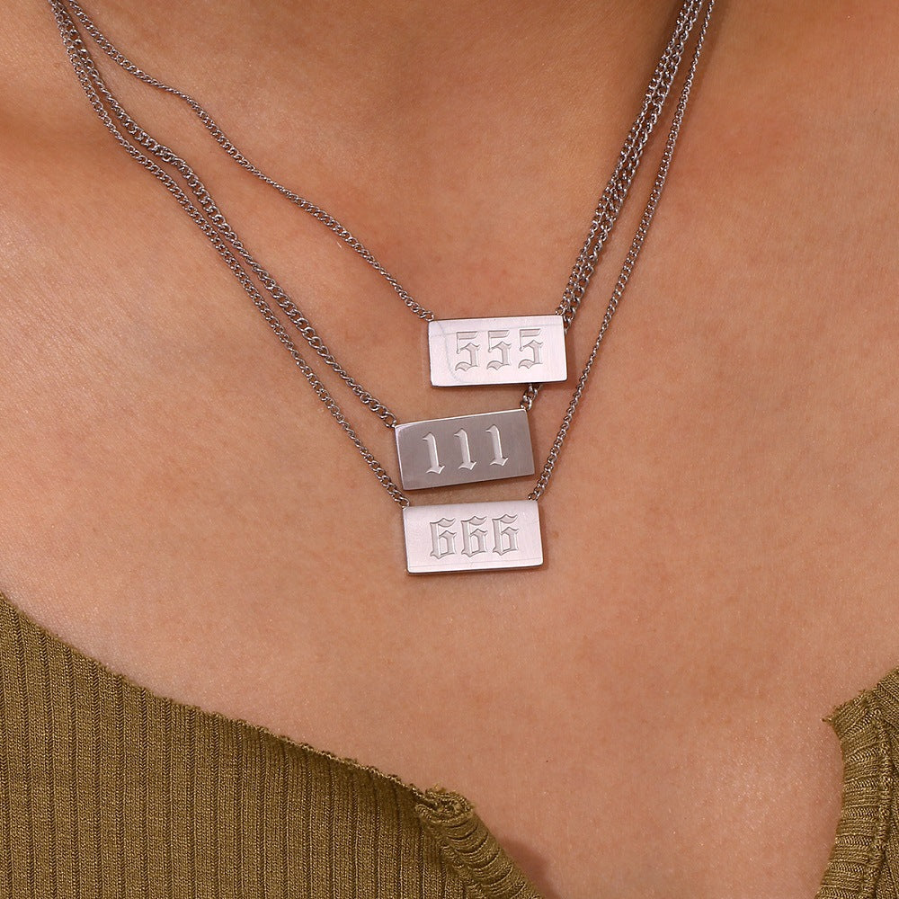 Minimalist Geometric Number Pendant Necklace for Women in Stainless Steel with Plated Finish