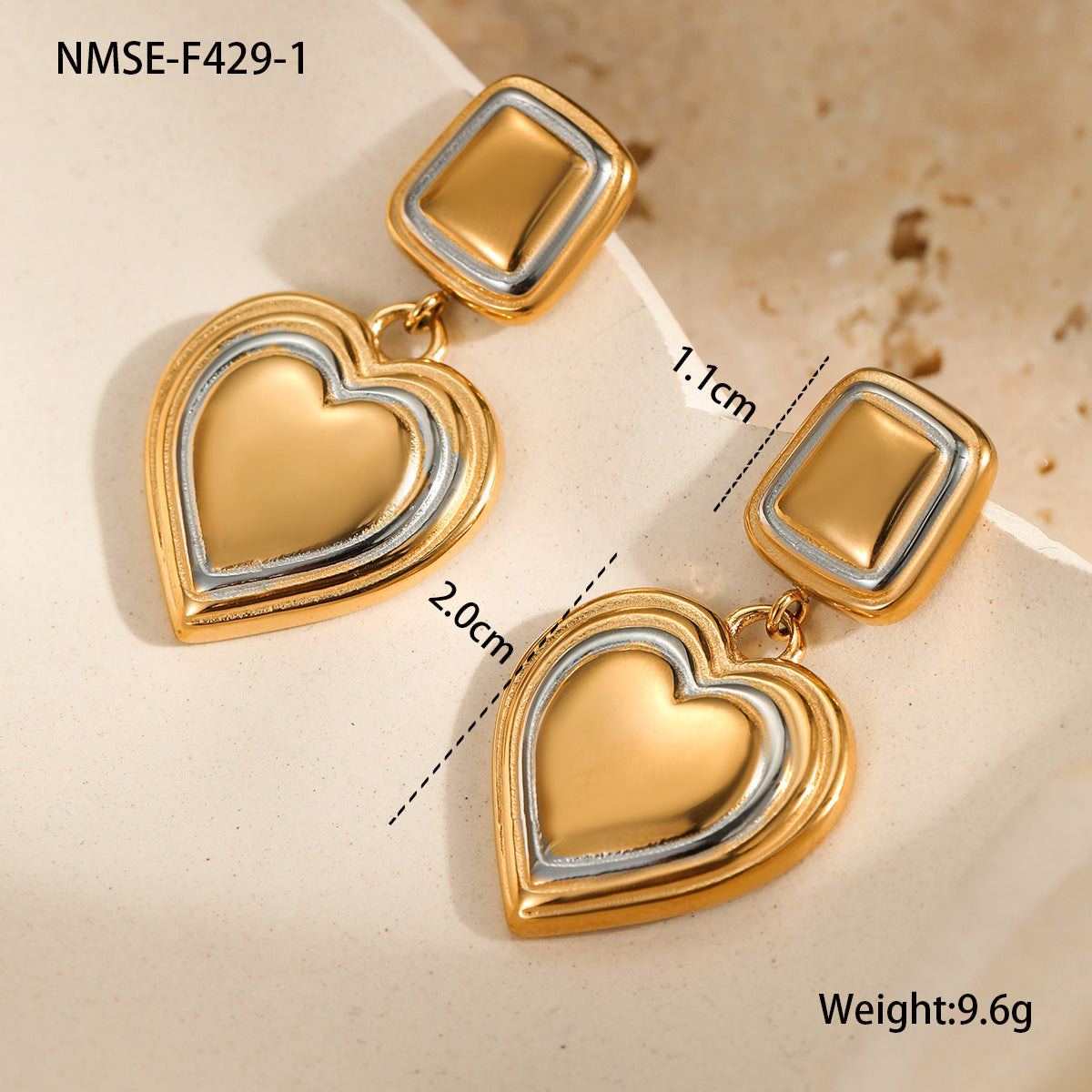Orecchini a Cuore da Donna alla Moda in Acciaio Inossidabile con Placcatura in Oro 18K