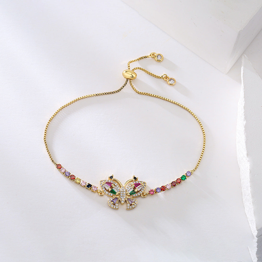 Bracciale da donna in rame geometrico minimalista placcato oro 18 carati con zirconi multicolore