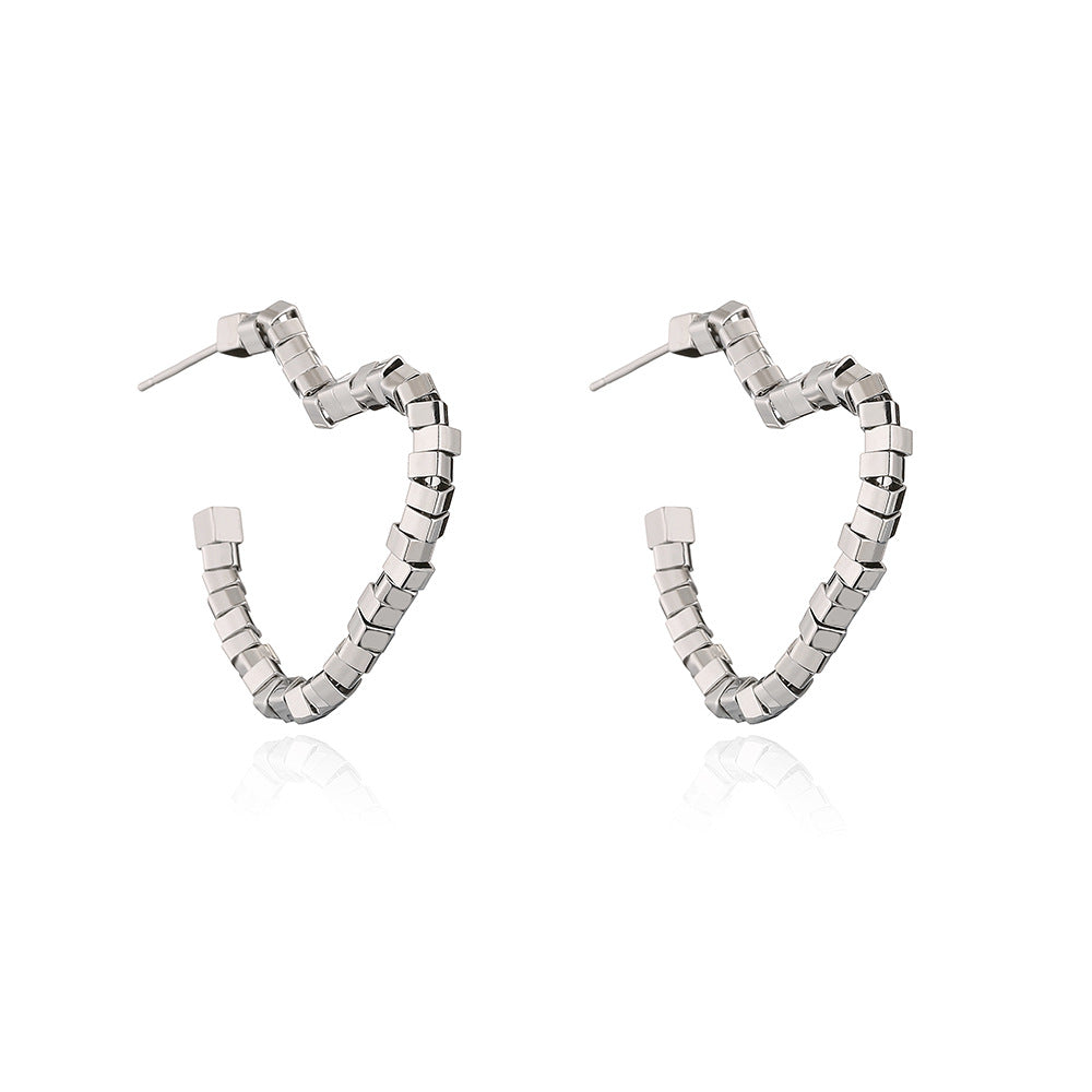 Orecchini a Cuore Geometrico in Rame Placcati Oro 18K da Donna, Minimalisti e di Tendenza per Ogni Giorno