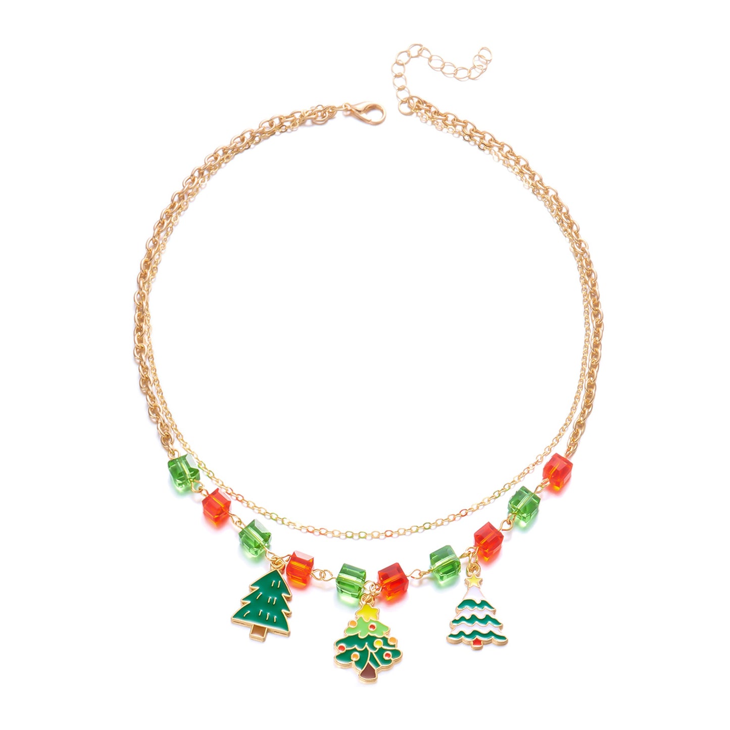 Collar con dije de Navidad minimalista para mujeres y hombres con dijes de Papá Noel, árbol, reno y copo de nieve en aleación de zinc con acabado chapado