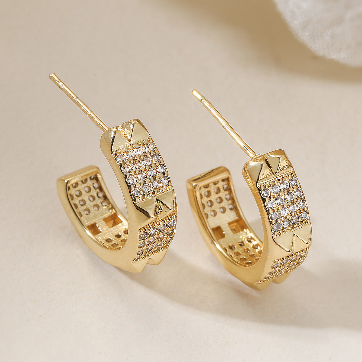 Minimalist Elegant Geometric Brass Gold Plated Cubic Zirconia Earrings for Women