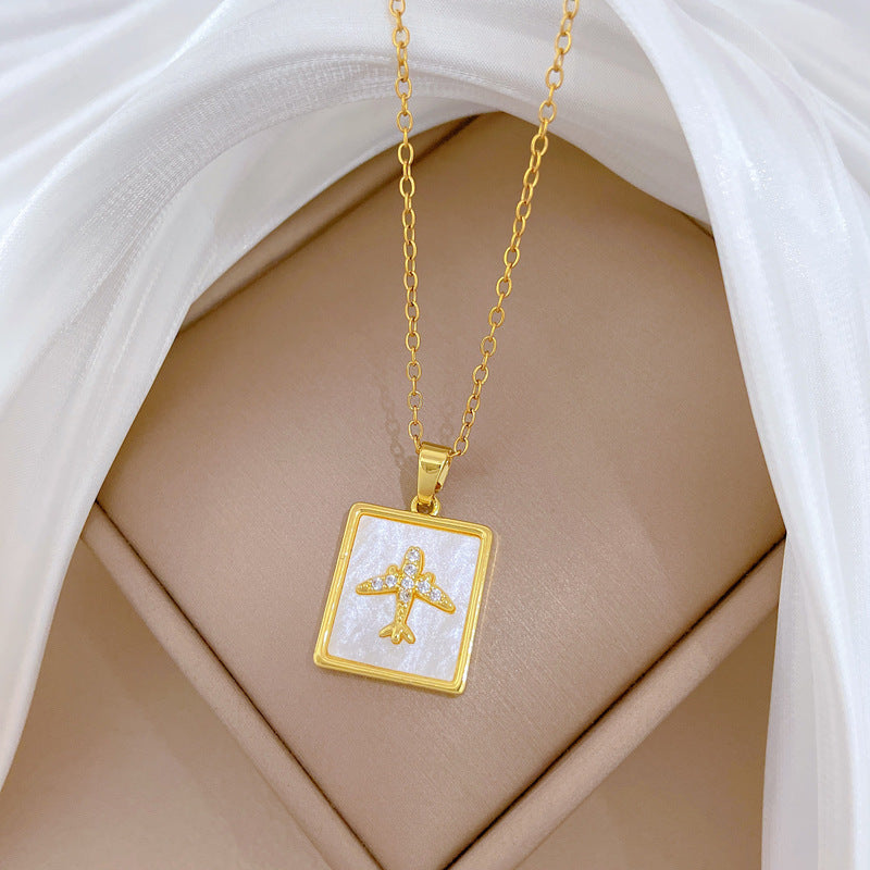 Sweet Square Geometric Rhinestone Titanium Steel Necklace with Brass Pendant for Unisex
