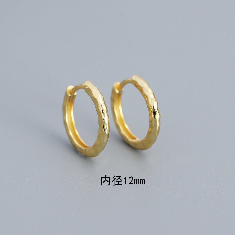 Minimalist 925 Sterling Silver Polished Round Hammered Hoop Earrings