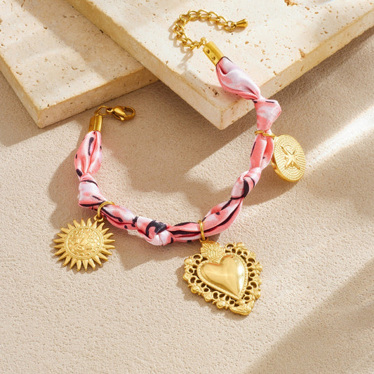 Bohemian Vintage Gold Plated Stainless Steel Heart Teardrop Charm Bar Jewelry Set for Women