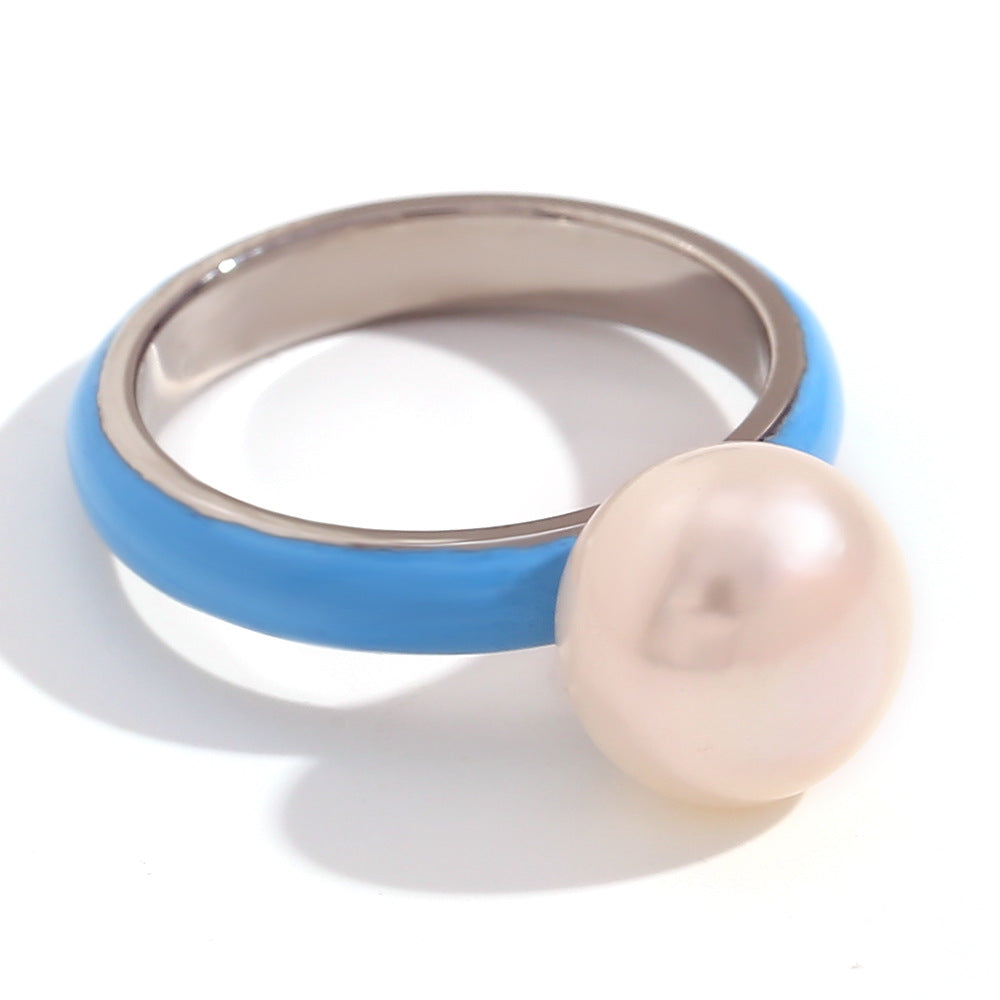 Minimalist Geometric Stainless Steel Plated Ring for Women with Enamel Finish