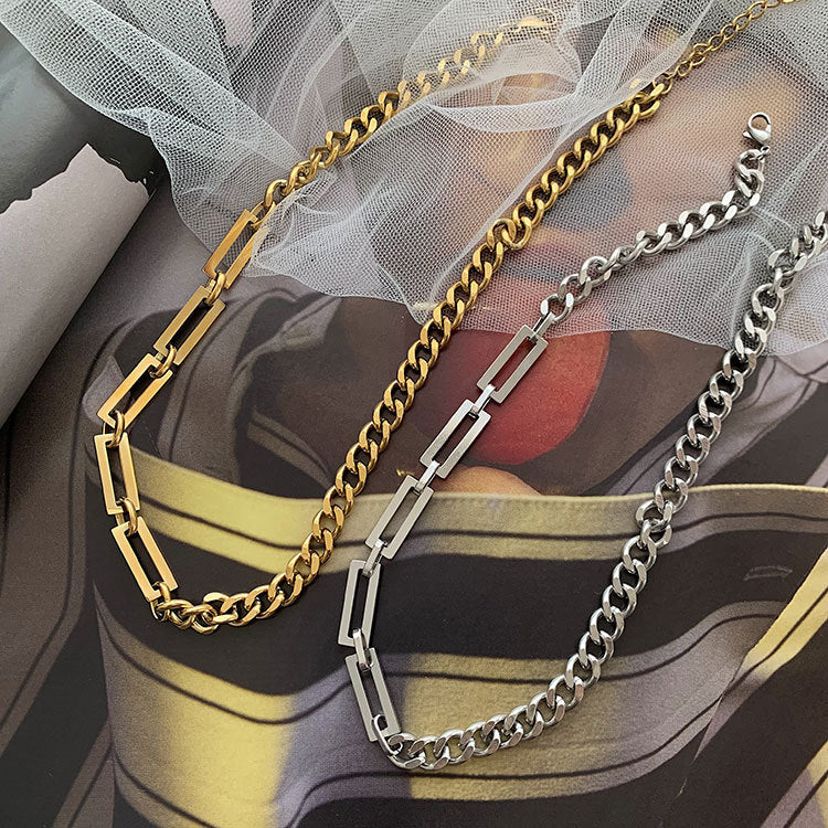 Collar Minimalista de Eslabones Cubanos de Acero Titanio con Acabado Chapado para Hombres y Mujeres