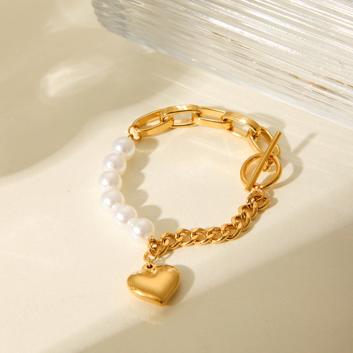 Ins Style Heart Shaped Stainless Steel Bracelet with Titanium Steel Accents and Plated Finish for Women