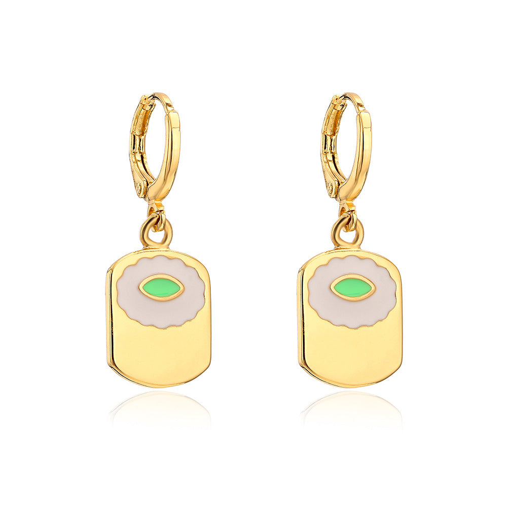 Orecchini geometrici, carini e delicati, da donna, in rame placcato oro 18 carati e smalto.