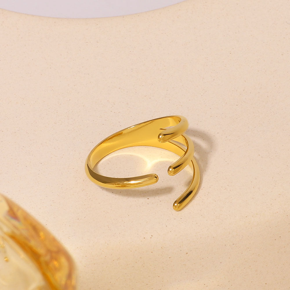 Minimalist Geometric Line Open Ring in Stainless Steel with Gold Plating for Unisex Wear