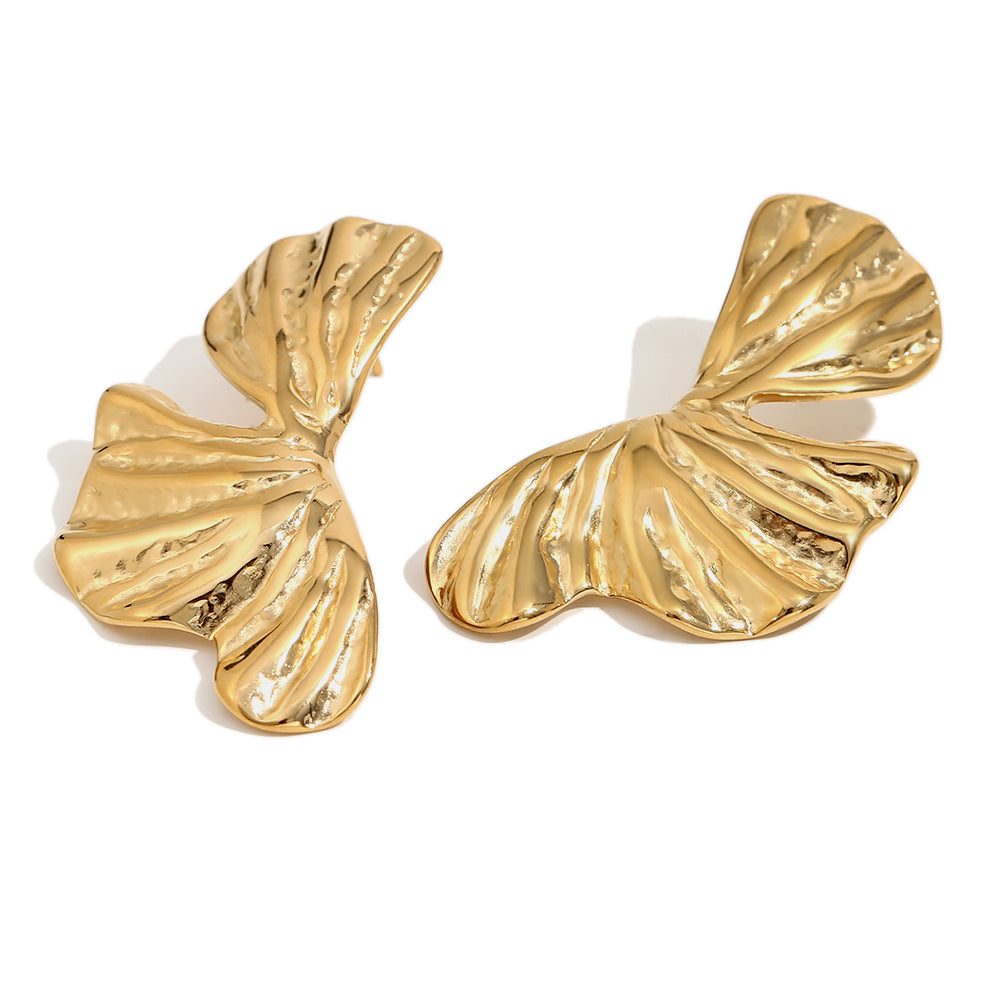 Orecchini a foglia di ginkgo vintage alla moda da donna in acciaio inossidabile placcato oro 18 carati