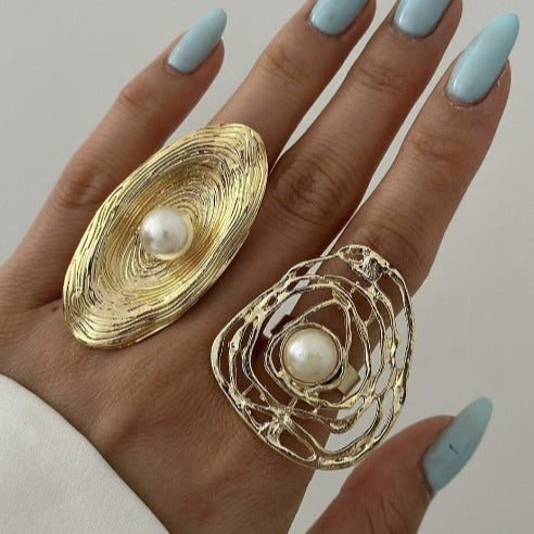 Anello in lega placcato ondulato, geometrico irregolare, vuoto, elegante e casual da donna