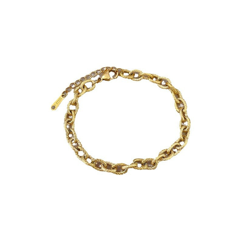 Vintage Minimalist Zodiac Titanium Steel Bracelet for Women with Gold Inlay and Wavy Texture