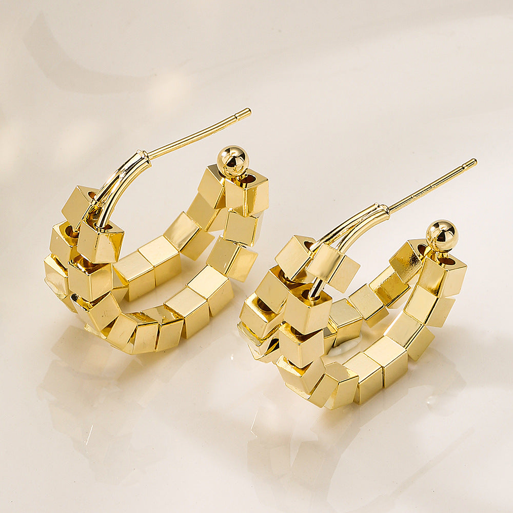 Orecchini quadrati geometrici minimalisti in rame con placcatura in oro da donna
