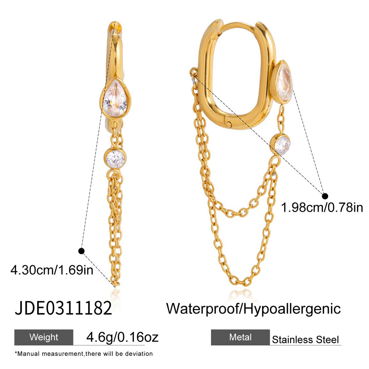 Elegant Geometric Stainless Steel Plated Cubic Zirconia Tassel Earrings for Women