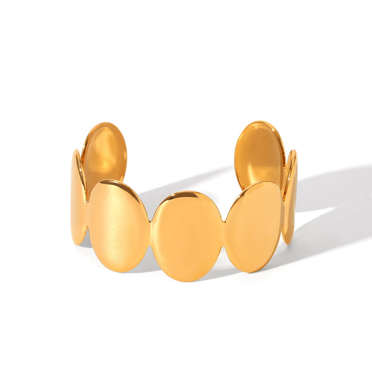 Bracciale a Polsino Minimalista Ovale in Acciaio Inossidabile Placcato Oro 18K Design Aperto Gioielli Leggeri