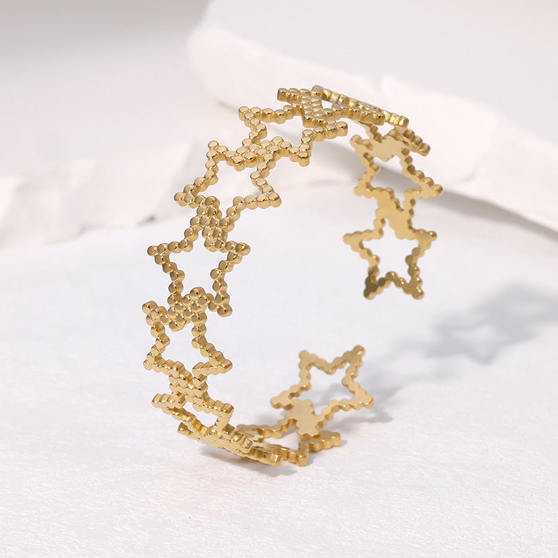 Minimalist Stainless Steel Open Bangle with Hollow Star Design Anti-Tarnish Bracelet