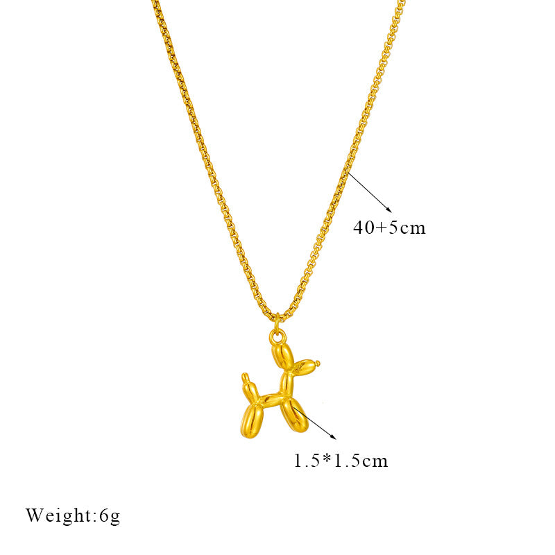 Minimalist Dog-Shaped Stainless Steel Pendant Necklace with Twisted Chain for Women